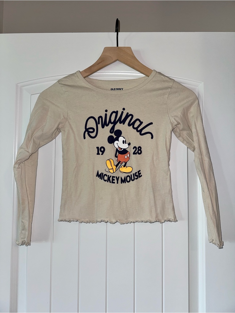 Old Navy Cream Mickey Mouse Graphic Long Sleeve Tee